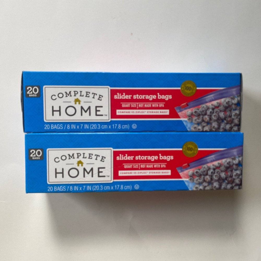 BPA FREE Food Storage Bags three “Complete Home” Slider Quart 20 each Size 8"X7"
